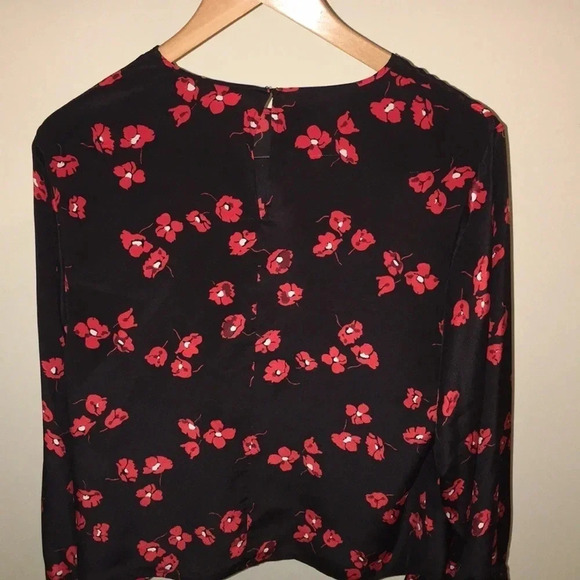 Derek Lam Black Red Floral Silk Blouse Size 8 - Picture 4 of 6